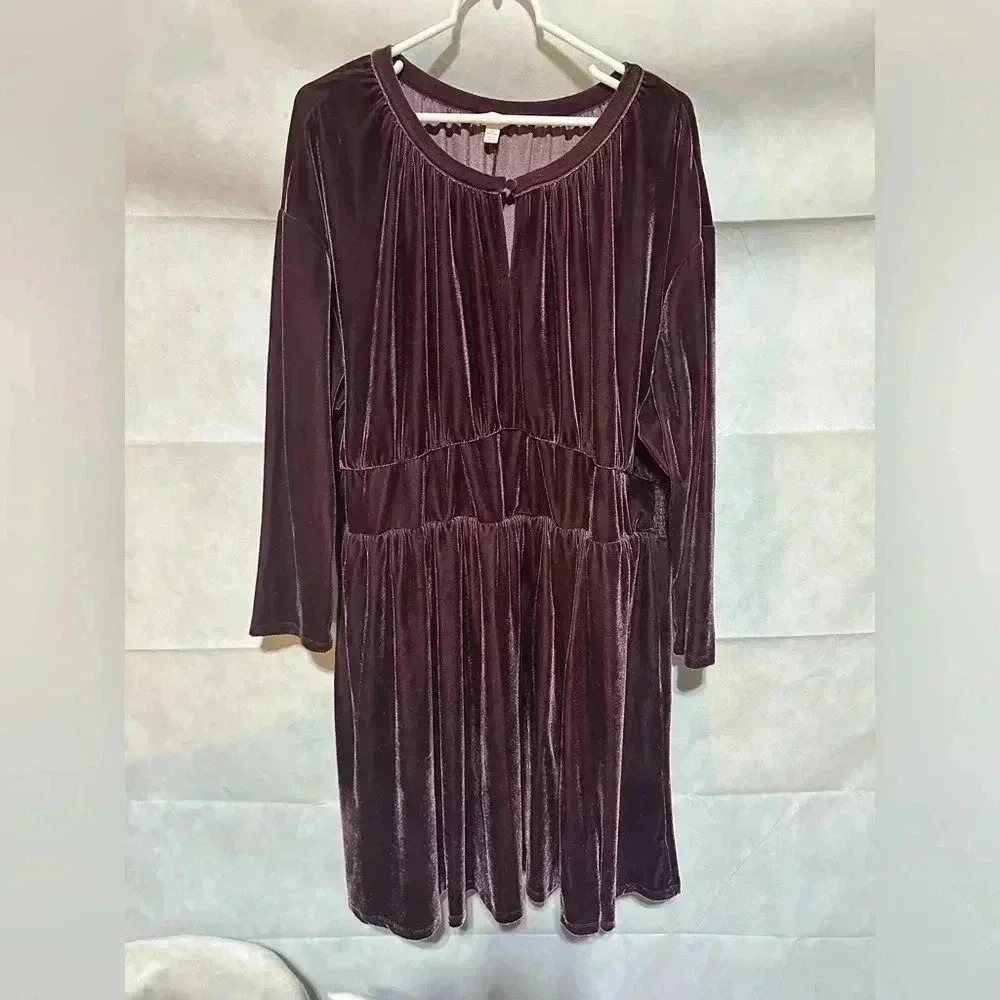 Terra & Sky Pink Purple Velvet Gothic Style Tiered Long Sleeve Dress Keyhole 2X